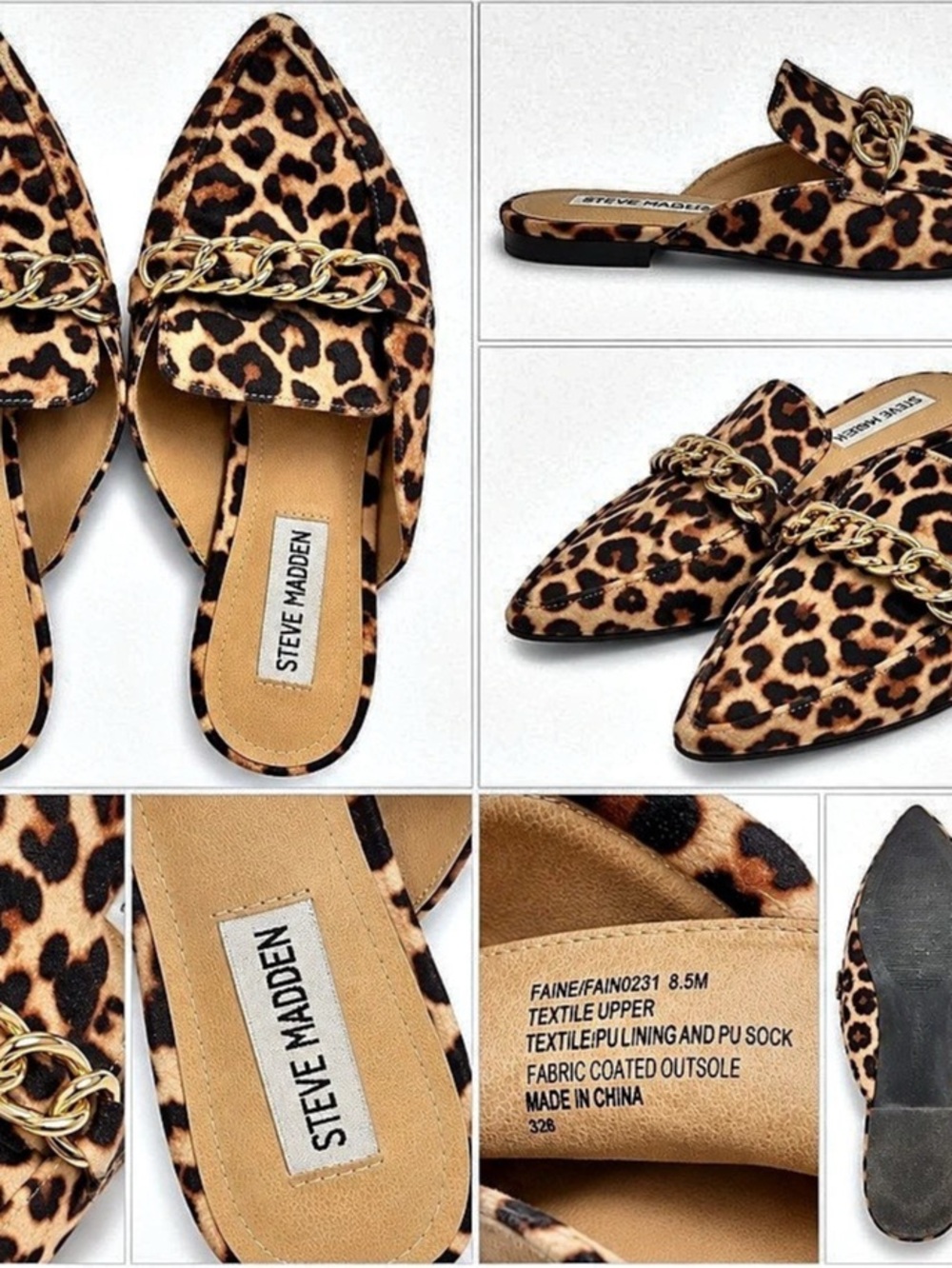 Steve Madden Faine Mule Leopard Chain Mules US 8.5M